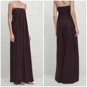 NWT Massimo Dutti Studio 100% Linen Purple Wide Leg Overlay Jumpsuit Size Medium